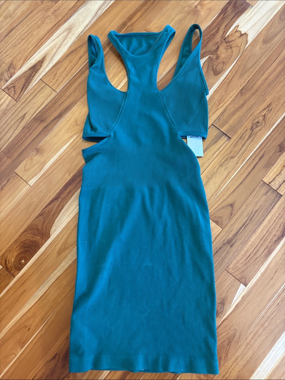 Urban Outfitters Teal Cutout Ribbed Bodycon Mini Dress